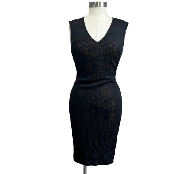 Cache Black Illusion Bodycon Cocktail Dress Sleeveless Party Sexy Fitted Sz 2 - Picture 1 of 9
